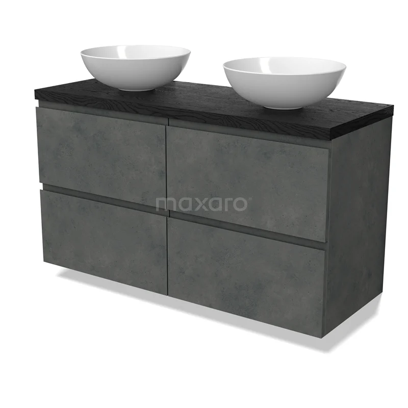 Modulo Plato Vanity units for countertop basin | 120 cm Dark grey concrete Handle-less front Black oak worktop 4 drawers BMK18-01920