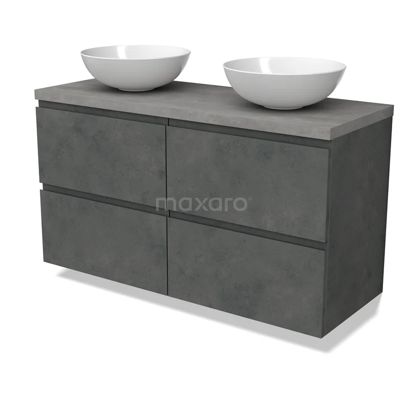 Modulo Plato Badmöbel mit Aufsatzwaschbecken | 120 cm Dunkelgrauer Beton Grifflos front Hellgrauer Beton blatt 4 Schubladen BMK18-01927 Modulo Plato Badmöbel mit Aufsatzwaschbecken | 120 cm Dunkelgrauer Beton Grifflos front Hellgrauer Beton blatt 4 Schubladen BMK18-01927