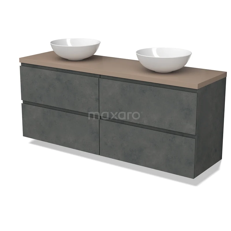 Modulo Plato Vanity units for countertop basin | 160 cm Dark grey concrete Handle-less front Taupe worktop 4 drawers BMK18-01944
