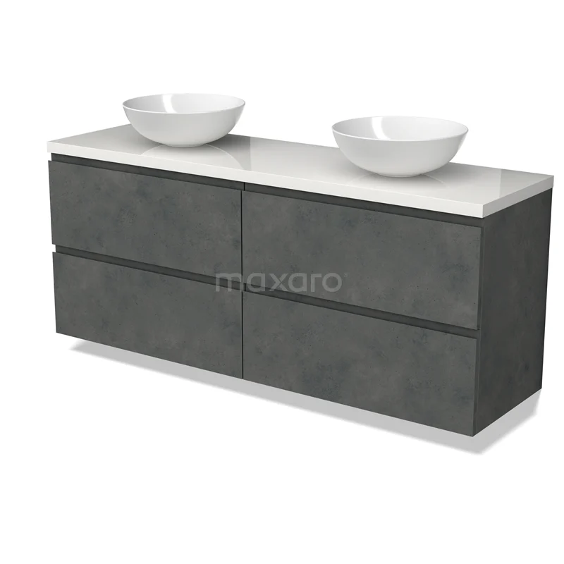 Modulo Plato Vanity units for countertop basin | 160 cm Dark grey concrete Handle-less front High-gloss white worktop 4 drawers BMK18-01946