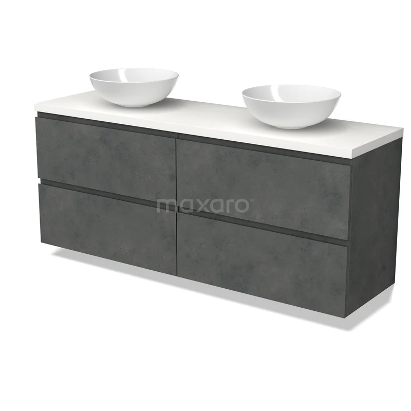 Modulo Plato Vanity units for countertop basin | 160 cm Dark grey concrete Handle-less front Matte white worktop 4 drawers BMK18-01947