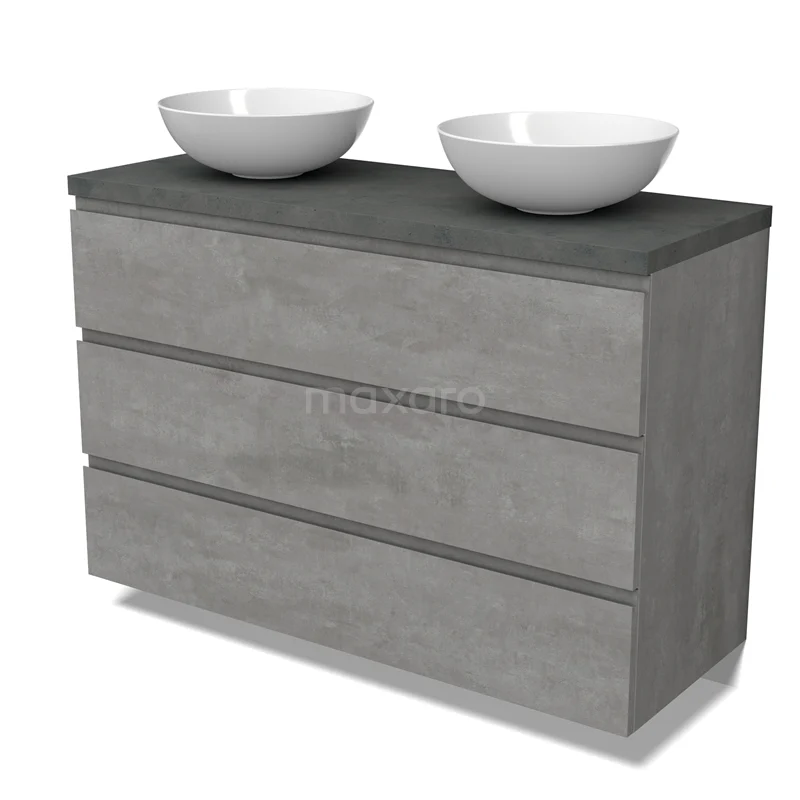 Modulo Plato Vanity units for countertop basin | 120 cm Light grey concrete Handle-less front Dark grey concrete worktop 3 drawers BMK19-01572 Modulo Plato Vanity units for countertop basin | 120 cm Light grey concrete Handle-less front Dark grey concrete worktop 3 drawers BMK19-01572