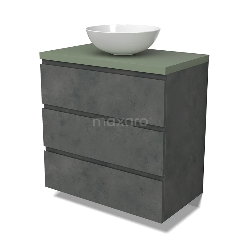 Modulo Plato Vanity units for countertop basin | 80 cm Dark grey concrete Handle-less front Sage green worktop 3 drawers BMK19-01580