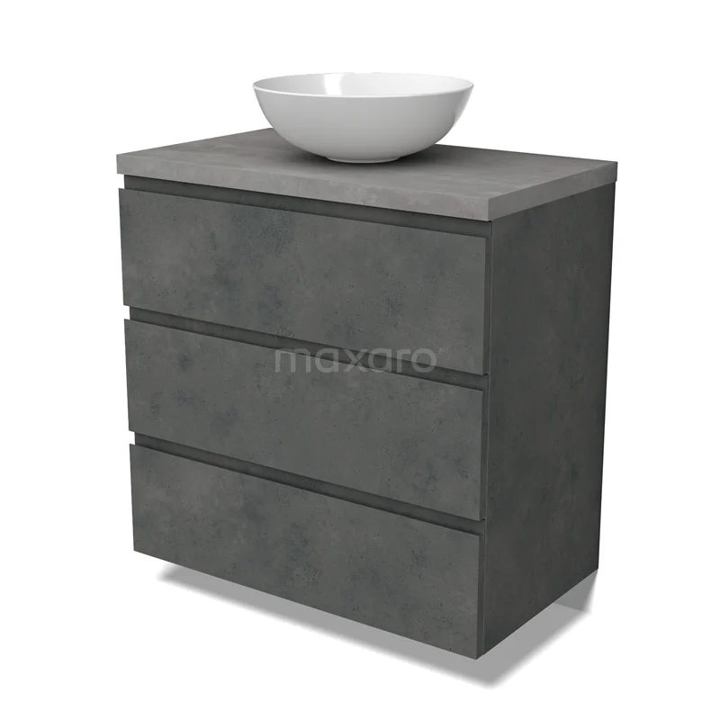 Modulo Plato Vanity units for countertop basin | 80 cm Dark grey concrete Handle-less front Light grey concrete worktop 3 drawers BMK19-01588