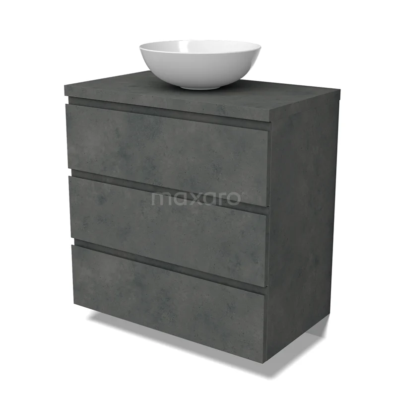 Modulo Plato Vanity units for countertop basin | 80 cm Dark grey concrete Handle-less front Dark grey concrete worktop 3 drawers BMK19-01589