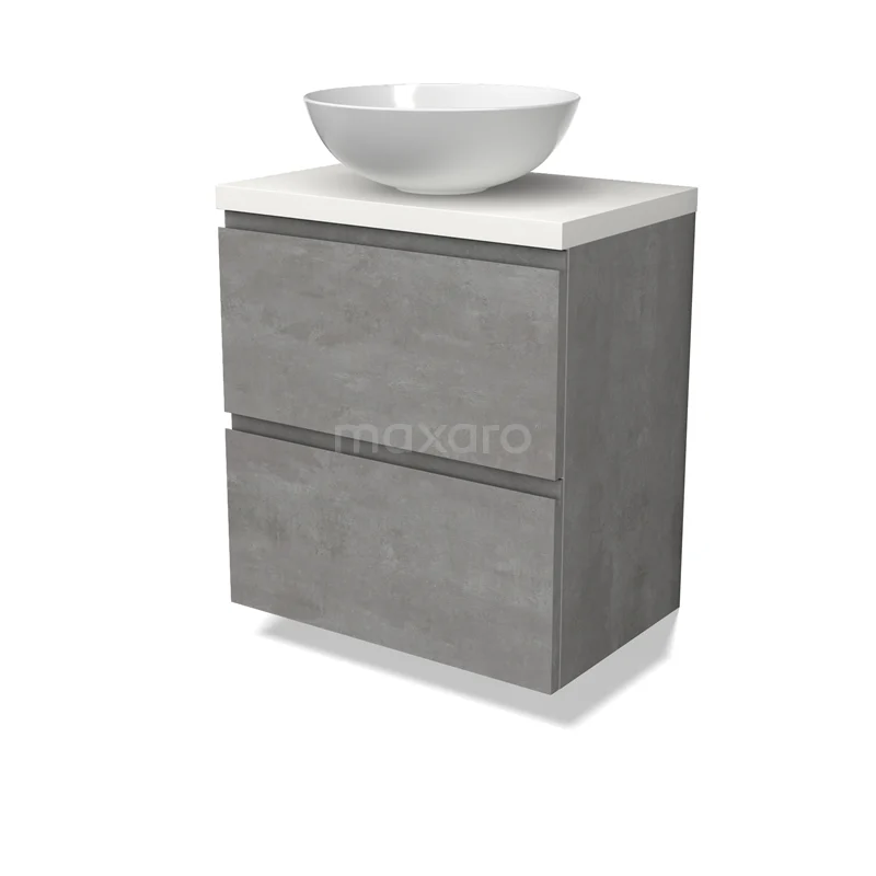 Modulo Plato Slim Vanity units for countertop basin | 60 cm Light grey concrete Handle-less front Matte white worktop 2 Stacked drawers BMK37-02538