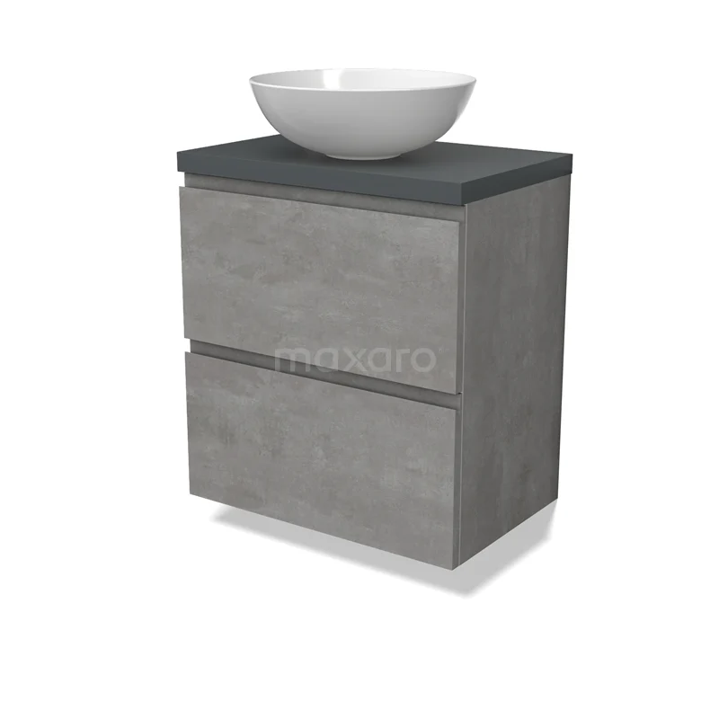 Modulo Plato Slim Vanity units for countertop basin | 60 cm Light grey concrete Handle-less front Dark grey worktop 2 Stacked drawers BMK37-02539