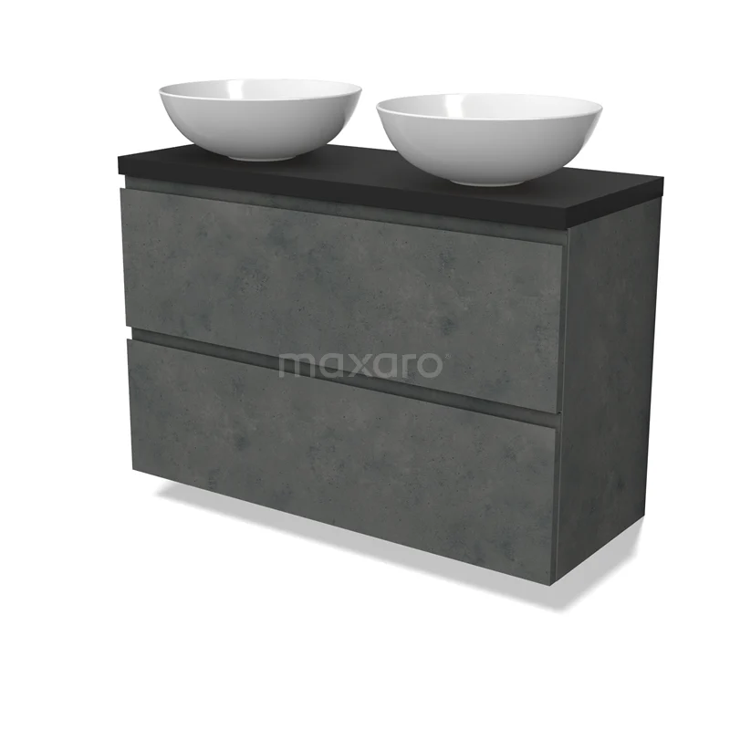 Modulo Plato Slim Vanity units for countertop basin | 100 cm Dark grey concrete Handle-less front Matte black worktop 2 Stacked drawers BMK37-02633