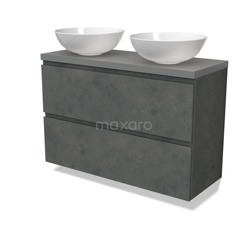 Modulo Plato Slim Vanity units for countertop basin | 100 cm Dark grey concrete Handle-less front Mid grey worktop 2 Stacked drawers BMK37-02634