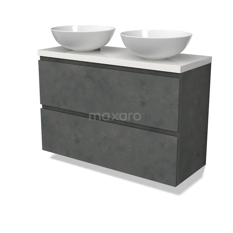 Modulo Plato Slim Vanity units for countertop basin | 100 cm Dark grey concrete Handle-less front High-gloss white worktop 2 Stacked drawers BMK37-02635