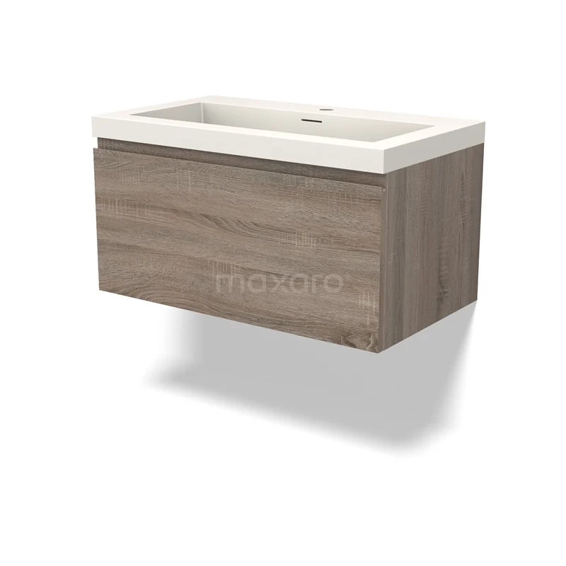 Modulo Vanity units with basin | 80 cm Oak Handle-less front Solid surface 1 drawer BMW11-04251