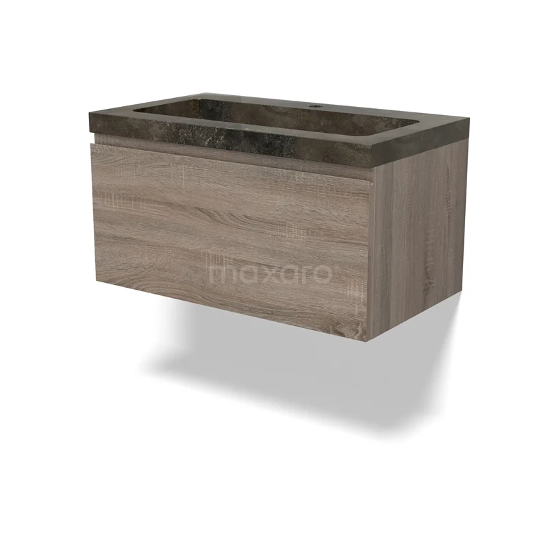 Modulo Vanity units with basin | 80 cm Oak Handle-less front Natural stone 1 drawer BMW11-04253