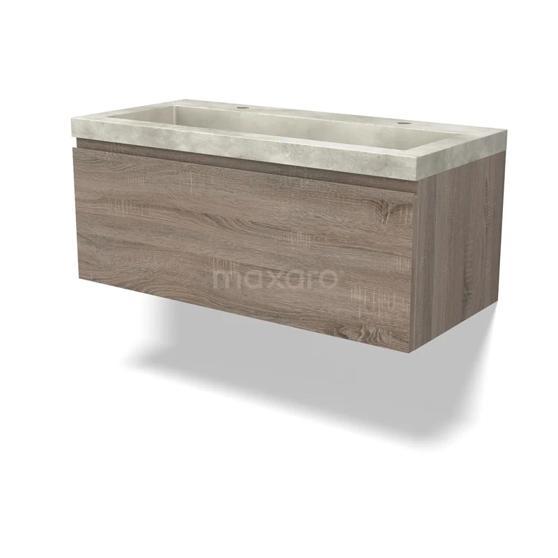 Modulo Vanity units with basin | 100 cm Oak Handle-less front Concrete 1 drawer BMW11-04284