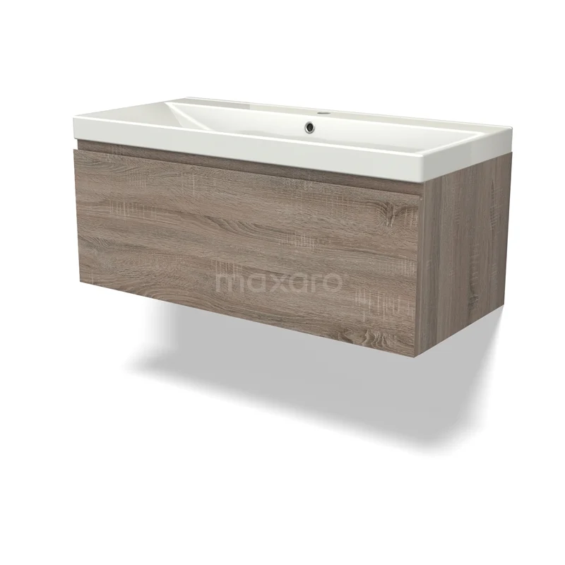 Modulo Vanity units with basin | 100 cm Oak Handle-less front Ceramic 1 drawer BMW11-04285