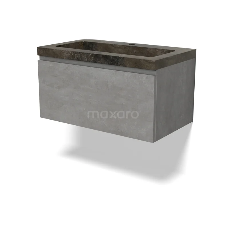 Modulo Vanity units with basin | 80 cm Light grey concrete Handle-less front Natural stone 1 drawer BMW11-04344
