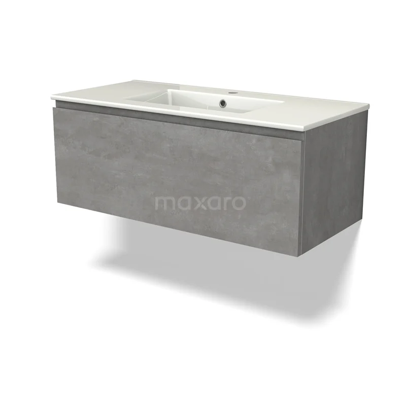 Modulo Vanity units with basin | 100 cm Light grey concrete Handle-less front Ceramic 1 drawer BMW11-04361