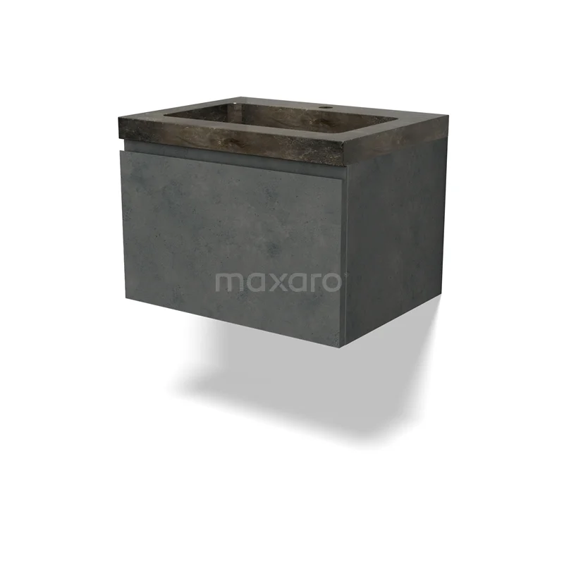 Modulo Vanity units with basin | 60 cm Dark grey concrete Handle-less front Natural stone 1 drawer BMW11-04414