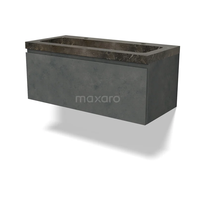 Modulo Vanity units with basin | 100 cm Dark grey concrete Handle-less front Natural stone 1 drawer BMW11-04462