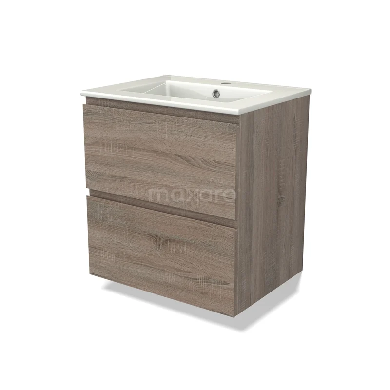 Modulo Vanity units with basin | 60 cm Oak Handle-less front Ceramic 2 Stacked drawers BMW17-04398