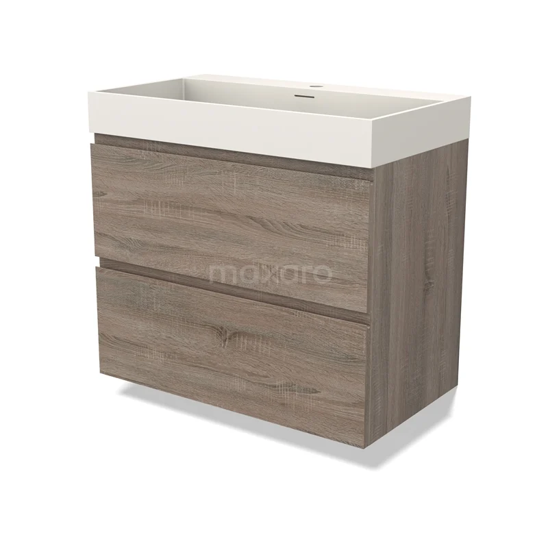 Modulo Vanity units with basin | 80 cm Oak Handle-less front Solid surface 2 Stacked drawers BMW17-04425