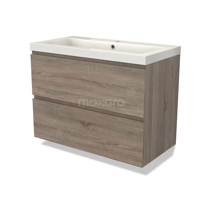 Modulo Vanity units with basin | 90 cm Oak Handle-less front Mineral marble 2 Stacked drawers BMW17-04435