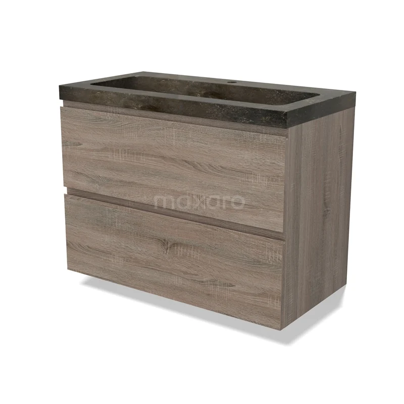 Modulo Vanity units with basin | 90 cm Oak Handle-less front Natural stone 2 Stacked drawers BMW17-04436