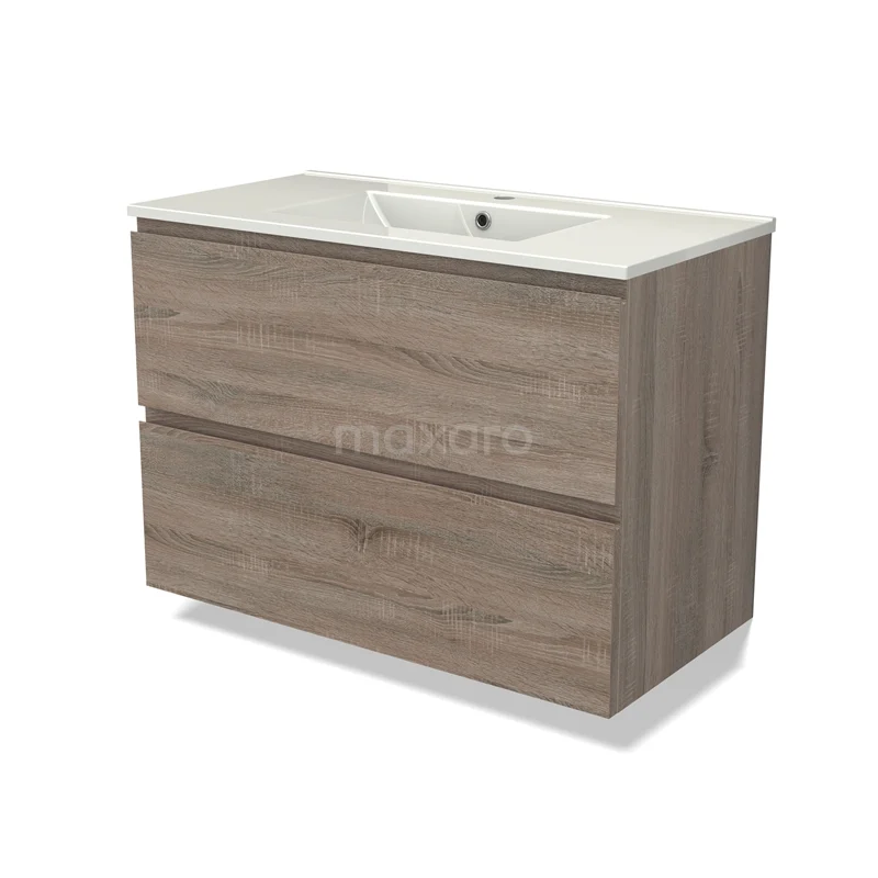 Modulo Vanity units with basin | 90 cm Oak Handle-less front Ceramic 2 Stacked drawers BMW17-04438