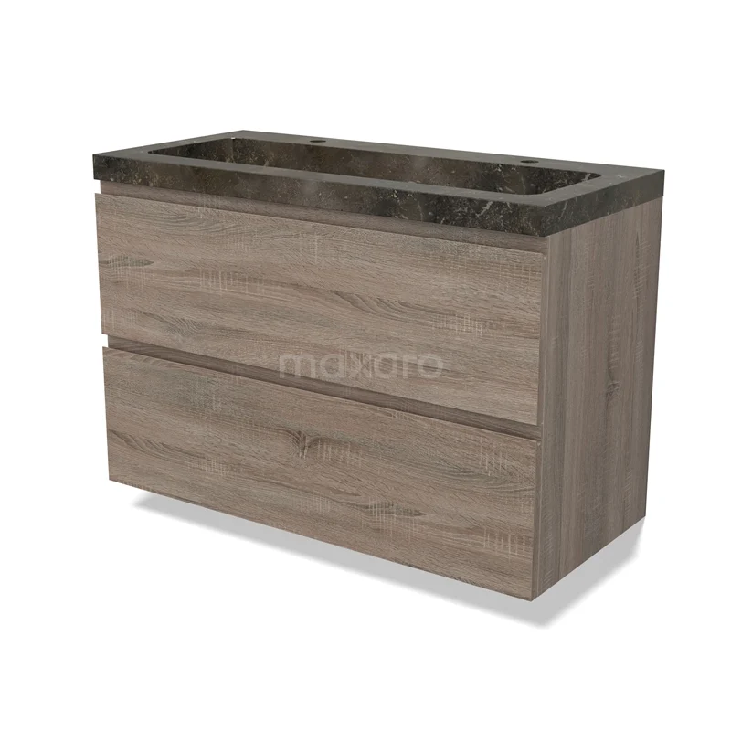 Modulo Vanity units with basin | 100 cm Oak Handle-less front Natural stone 2 Stacked drawers BMW17-04451