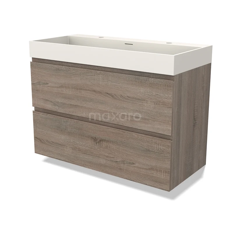 Modulo Vanity units with basin | 100 cm Oak Handle-less front Solid surface 2 Stacked drawers BMW17-04452
