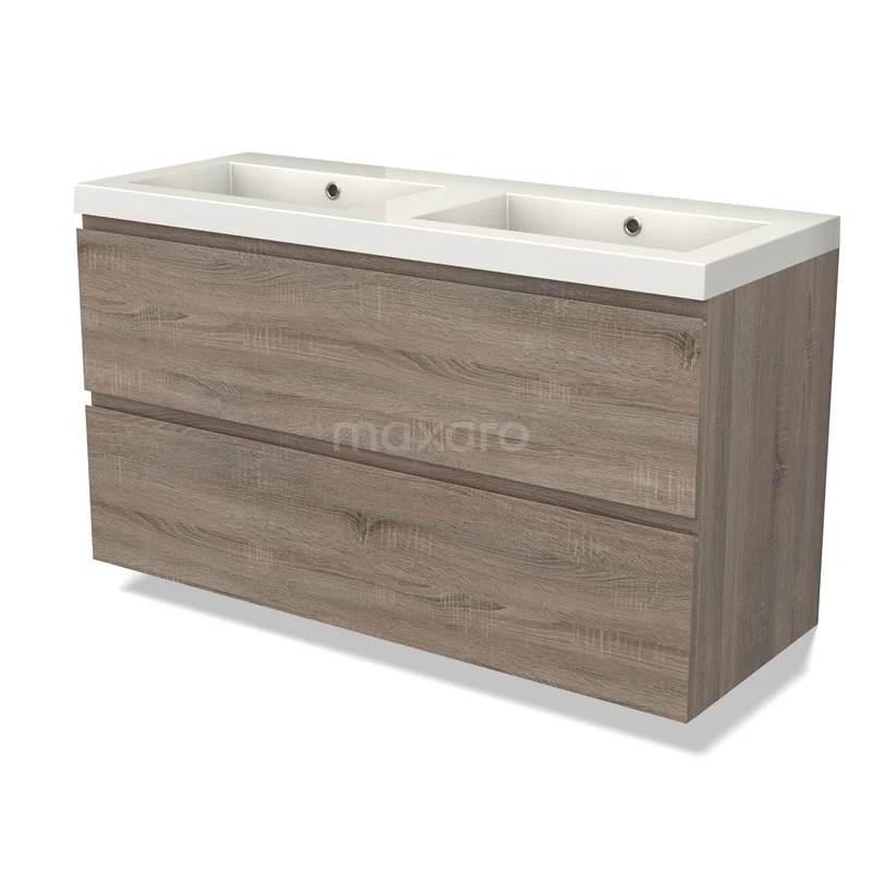 Modulo Vanity units with basin | 120 cm Oak Handle-less front Mineral marble 2 Stacked drawers BMW17-04463