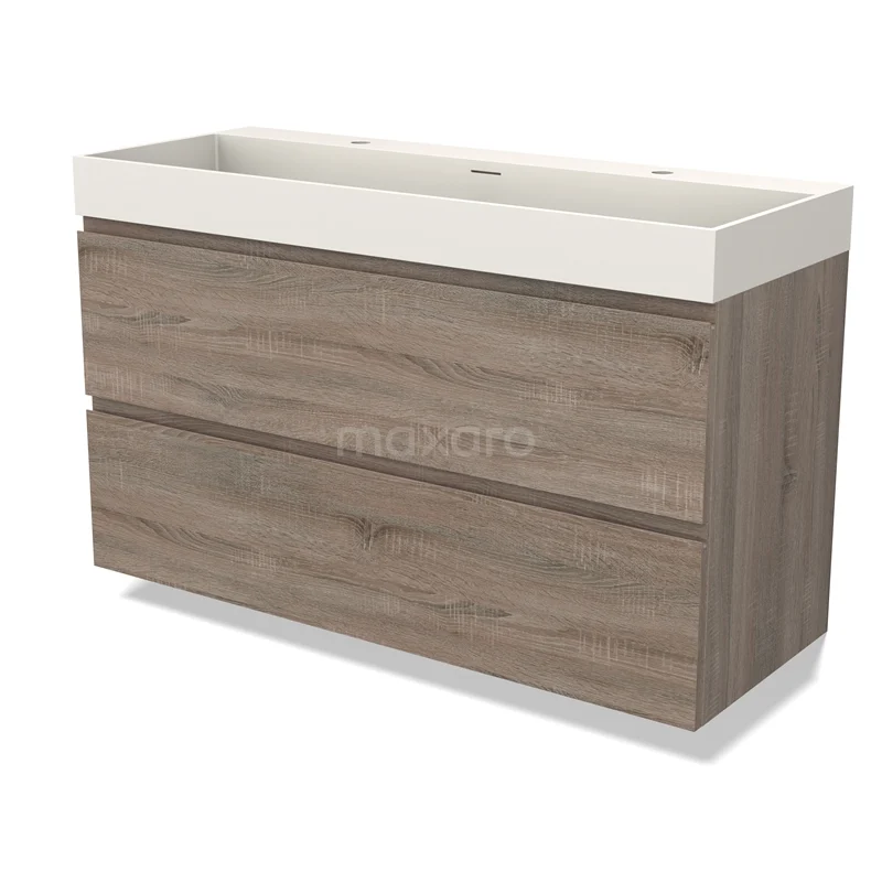 Modulo Vanity units with basin | 120 cm Oak Handle-less front Solid surface 2 Stacked drawers BMW17-04477
