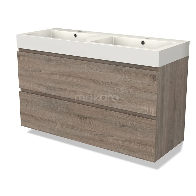 Modulo Vanity units with basin | 120 cm Oak Handle-less front Mineral marble 2 Stacked drawers BMW17-04487