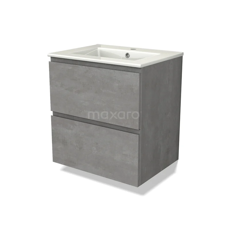 Modulo Vanity units with basin | 60 cm Light grey concrete Handle-less front Ceramic 2 Stacked drawers BMW17-04489