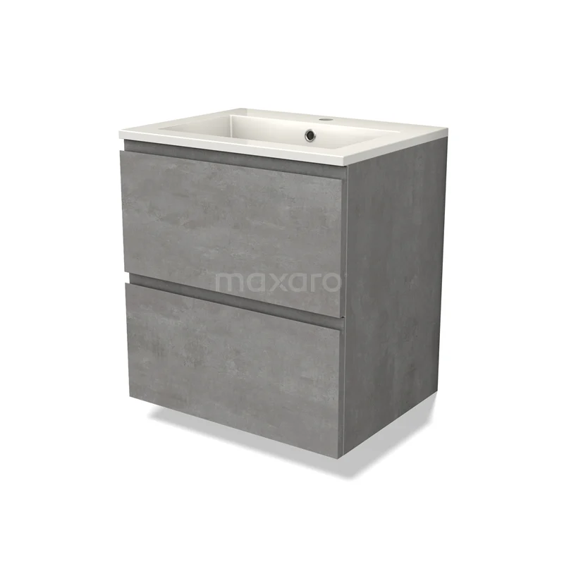 Modulo Bathroom furniture with sink | 60 cm Light grey concrete Handle-less front Mineral marble 2 Stacked drawers BMW17-04491 Modulo Bathroom furniture with sink | 60 cm Light grey concrete Handle-less front Mineral marble 2 Stacked drawers BMW17-04491