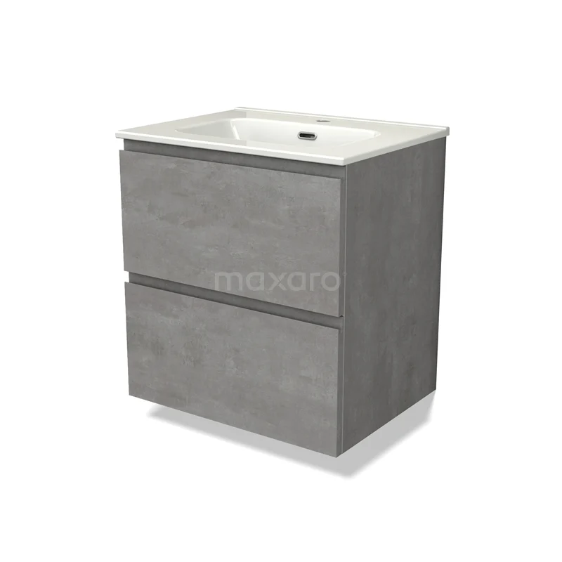 Modulo Vanity units with basin | 60 cm Light grey concrete Handle-less front Ceramic 2 Stacked drawers BMW17-04503