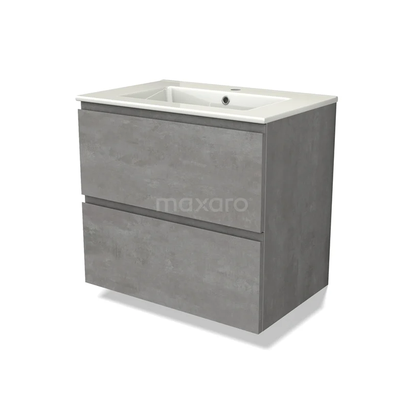 Modulo Vanity units with basin | 70 cm Light grey concrete Handle-less front Ceramic 2 Stacked drawers BMW17-04504