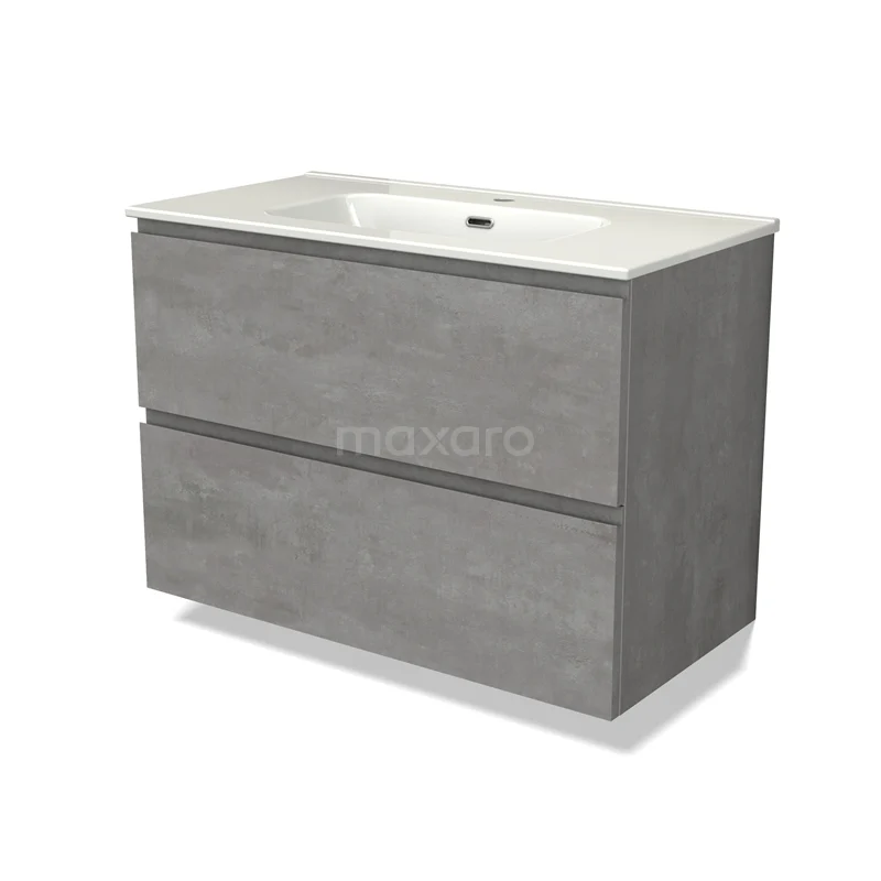 Modulo Vanity units with basin | 90 cm Light grey concrete Handle-less front Ceramic 2 Stacked drawers BMW17-04531