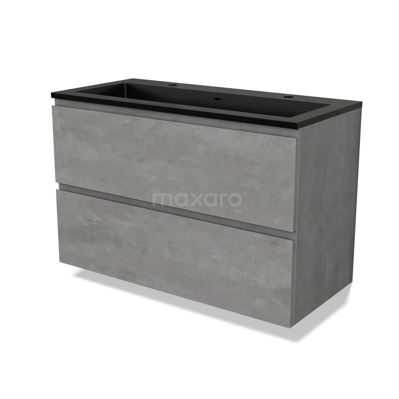 Modulo Bathroom furniture with sink | 100 cm Light grey concrete Handle-less front Quartz 2 Stacked drawers BMW17-04545 Modulo Bathroom furniture with sink | 100 cm Light grey concrete Handle-less front Quartz 2 Stacked drawers BMW17-04545