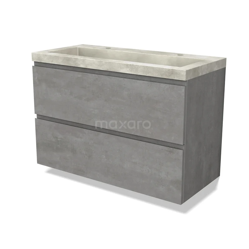 Modulo Bathroom furniture with sink | 100 cm Light grey concrete Handle-less front Concrete 2 Stacked drawers BMW17-04546 Modulo Bathroom furniture with sink | 100 cm Light grey concrete Handle-less front Concrete 2 Stacked drawers BMW17-04546