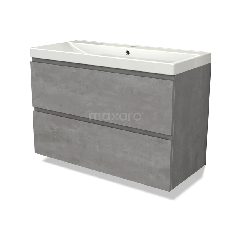 Modulo Bathroom furniture with sink | 100 cm Light grey concrete Handle-less front Ceramic 2 Stacked drawers BMW17-04547 Modulo Bathroom furniture with sink | 100 cm Light grey concrete Handle-less front Ceramic 2 Stacked drawers BMW17-04547
