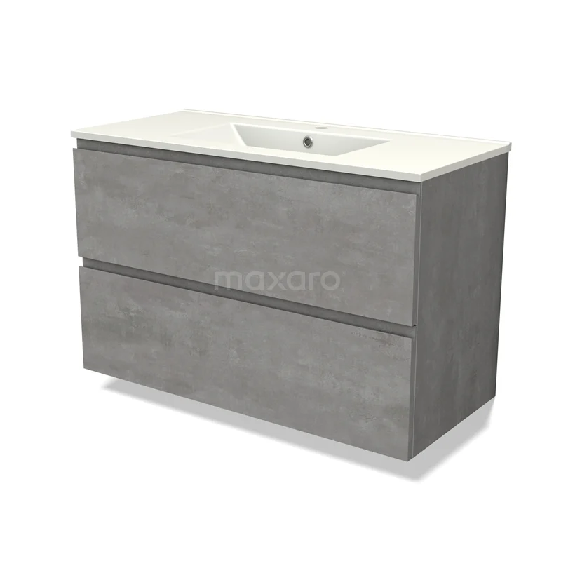 Modulo Vanity units with basin | 100 cm Light grey concrete Handle-less front Ceramic 2 Stacked drawers BMW17-04549