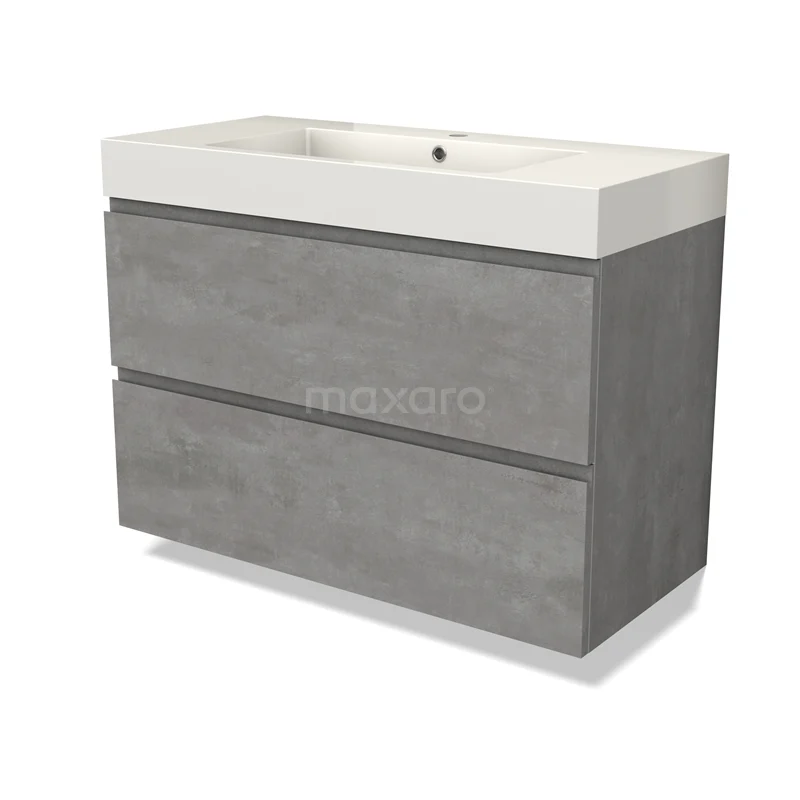 Modulo Vanity units with basin | 100 cm Light grey concrete Handle-less front Mineral marble 2 Stacked drawers BMW17-04550