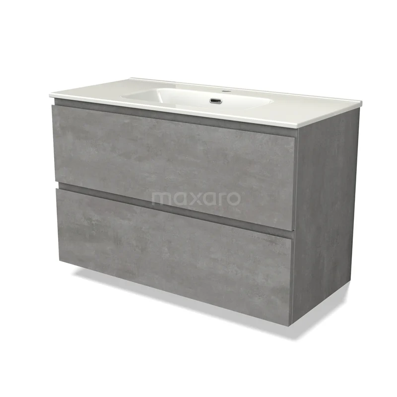 Modulo Vanity units with basin | 100 cm Light grey concrete Handle-less front Ceramic 2 Stacked drawers BMW17-04551