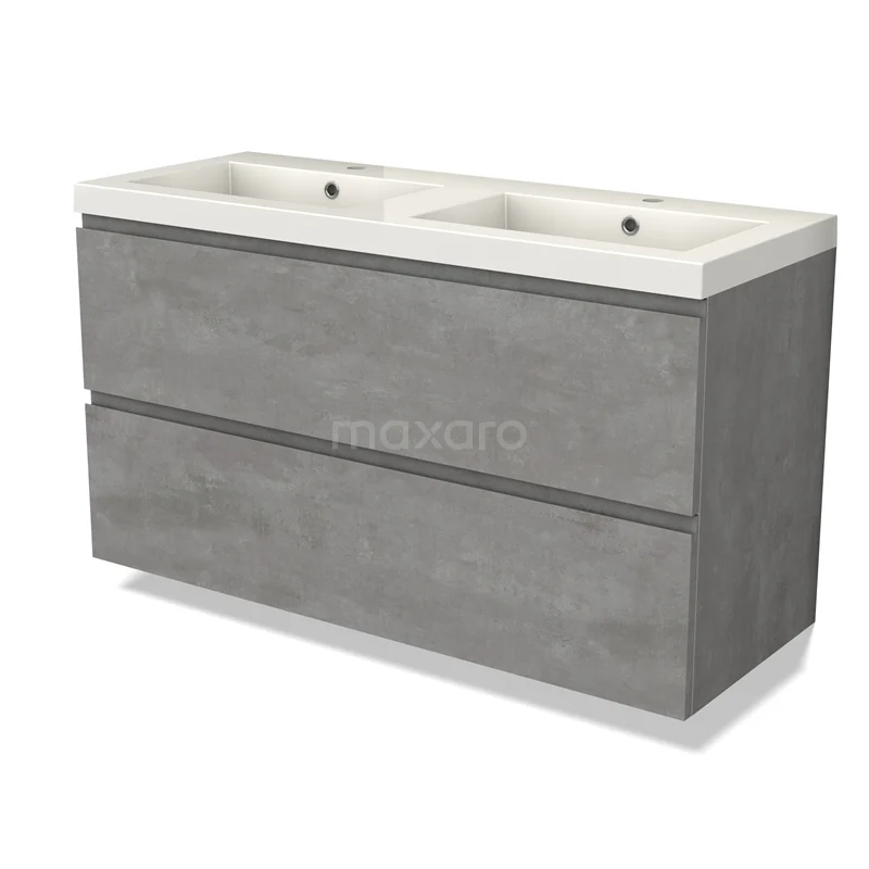 Modulo Vanity units with basin | 120 cm Light grey concrete Handle-less front Mineral marble 2 Stacked drawers BMW17-04557