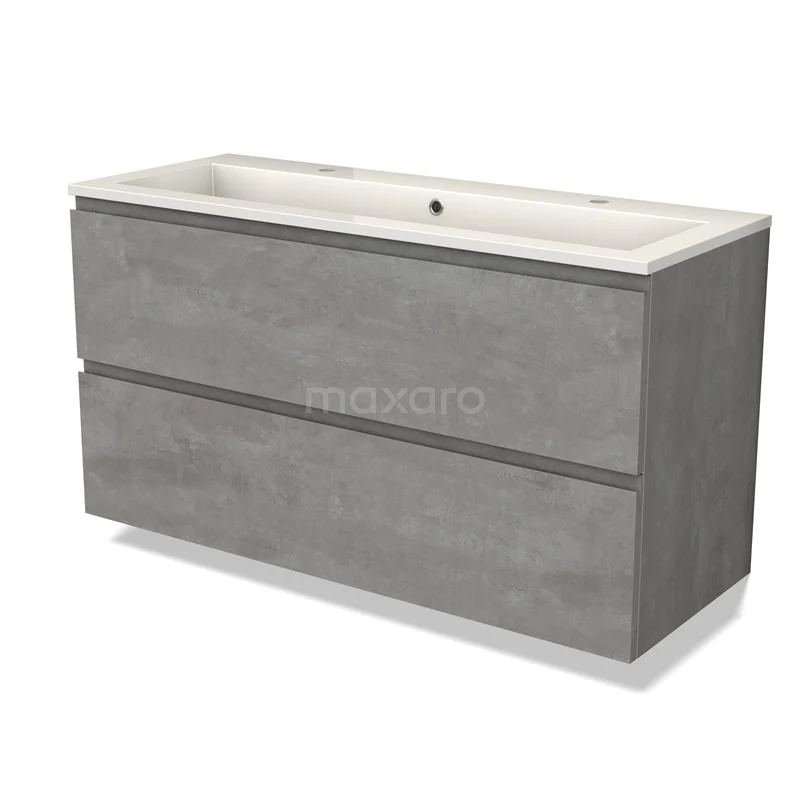 Modulo Vanity units with basin | 120 cm Light grey concrete Handle-less front Mineral marble 2 Stacked drawers BMW17-04559