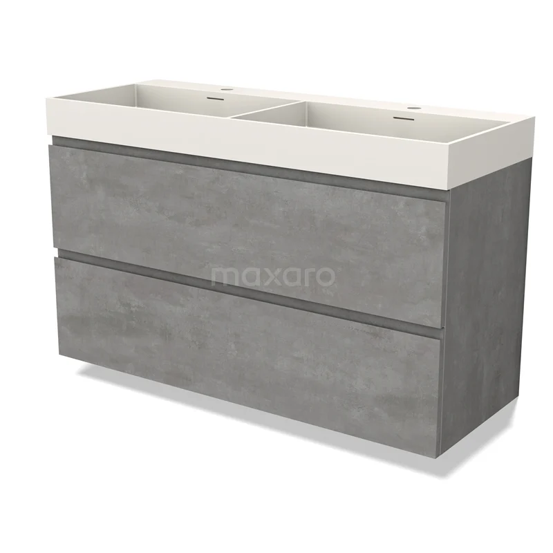 Modulo Vanity units with basin | 120 cm Light grey concrete Handle-less front Solid surface 2 Stacked drawers BMW17-04569