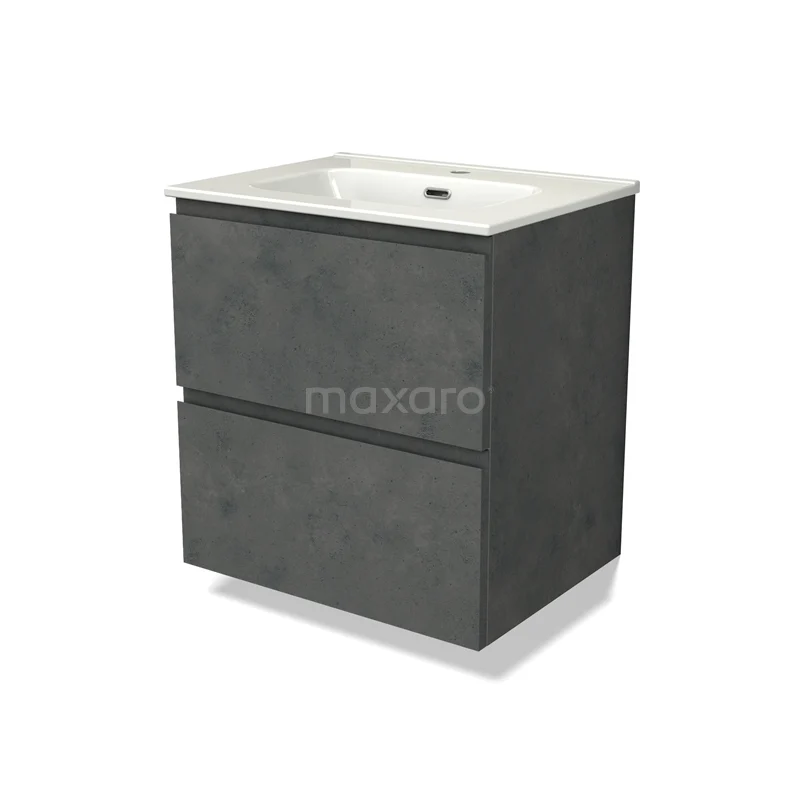 Modulo Vanity units with basin | 60 cm Dark grey concrete Handle-less front Ceramic 2 Stacked drawers BMW17-04594
