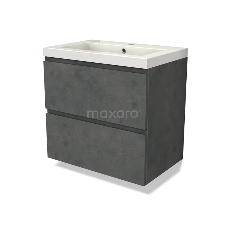 Modulo Vanity units with basin | 70 cm Dark grey concrete Handle-less front Mineral marble 2 Stacked drawers BMW17-04596