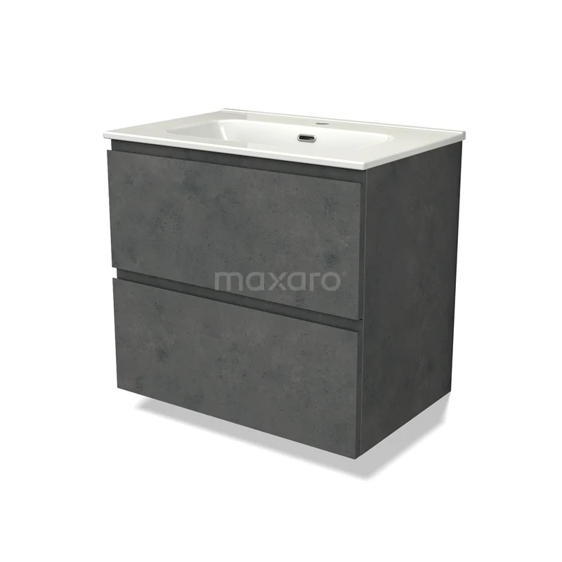 Modulo Bathroom furniture with sink | 70 cm Dark grey concrete Handle-less front Ceramic 2 Stacked drawers BMW17-04599 Modulo Bathroom furniture with sink | 70 cm Dark grey concrete Handle-less front Ceramic 2 Stacked drawers BMW17-04599
