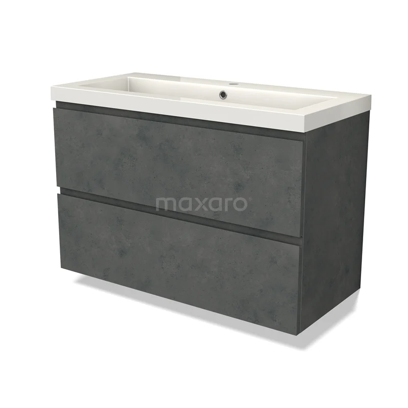 Modulo Vanity units with basin | 100 cm Dark grey concrete Handle-less front Mineral marble 2 Stacked drawers BMW17-04625